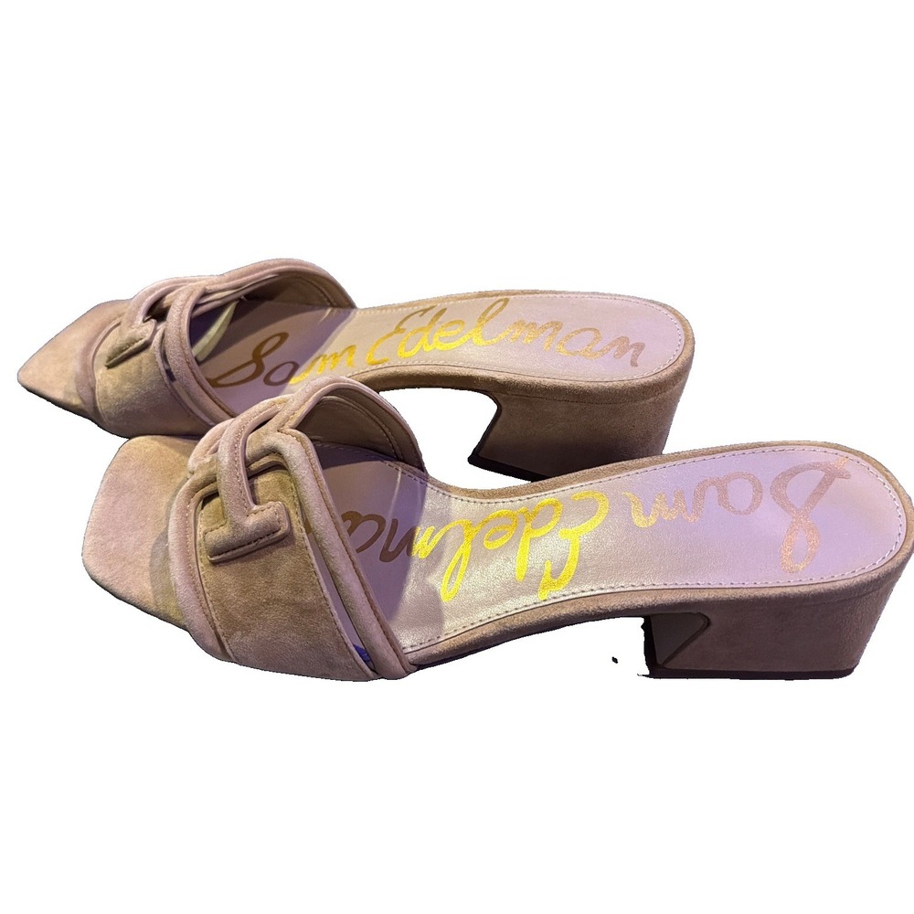 NEW Sam Edelman Dalton Womens 9 Sand Suede Buckle Block Heel Mule Sandals